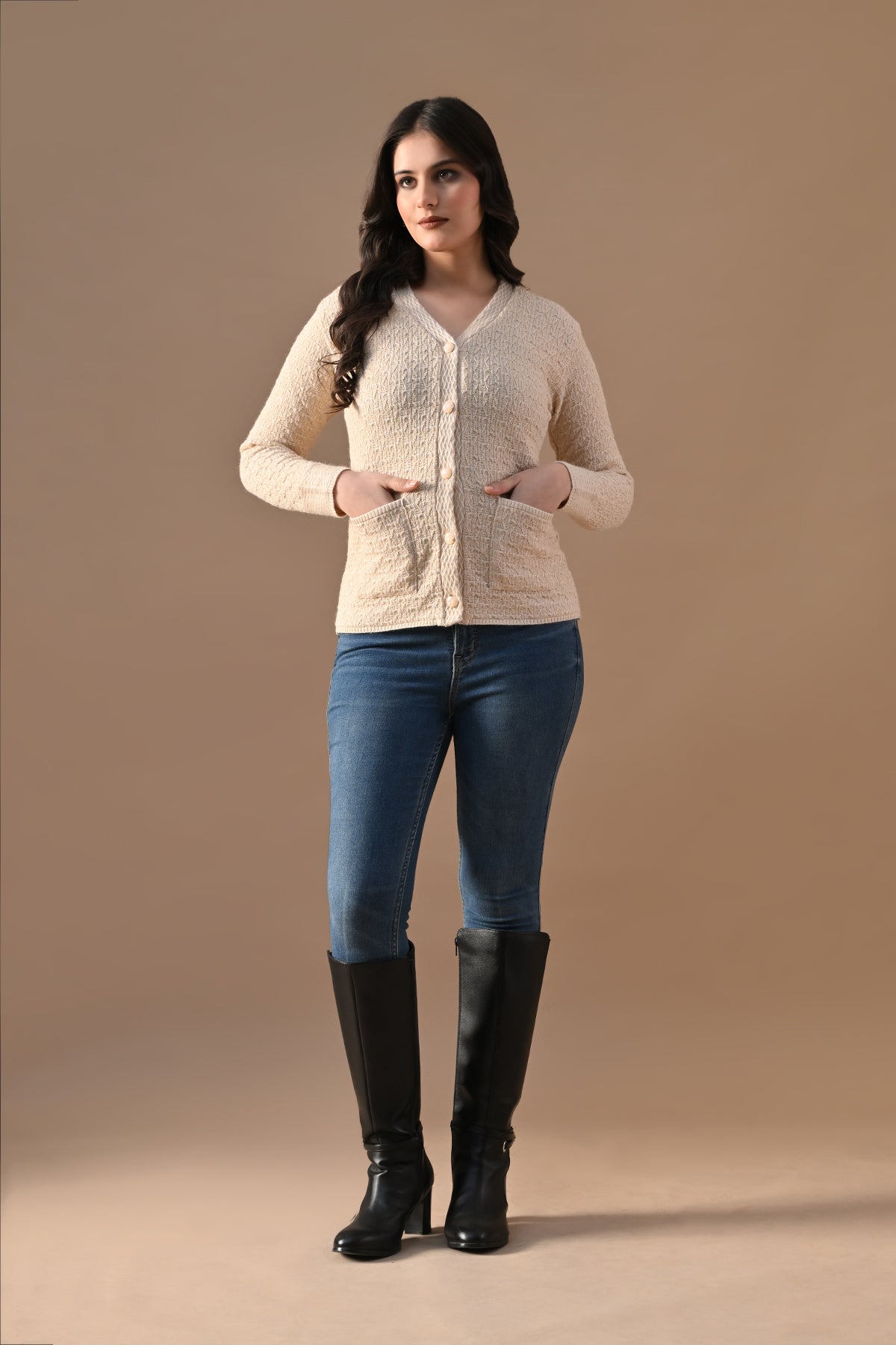Winter Fawn Knitted V-Neck Cardigan