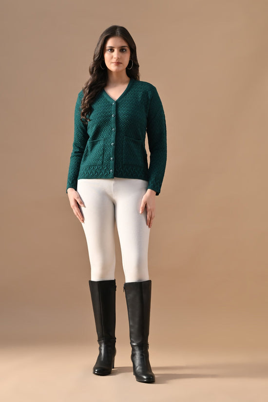 Winter Rama Green Knitted V-Neck Cardigan