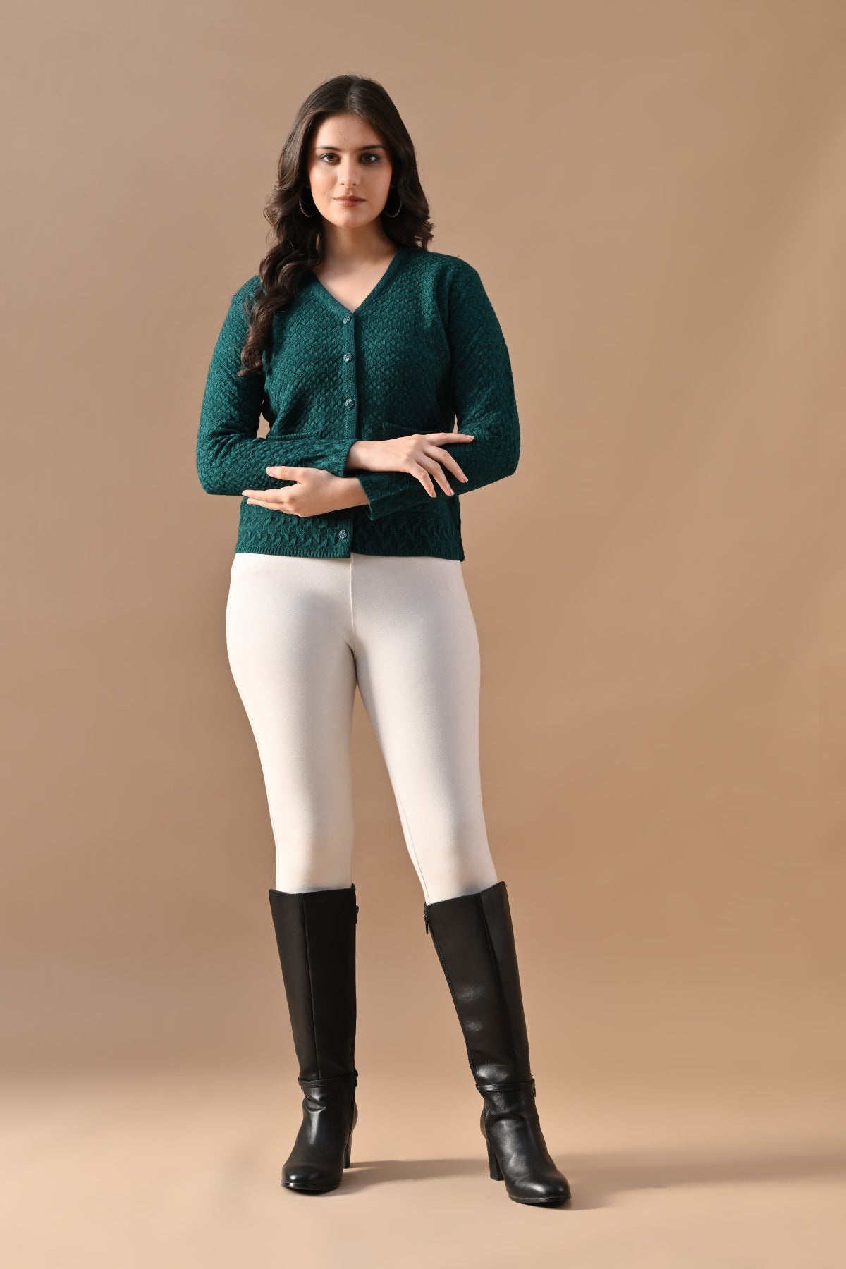 Winter Rama Green Knitted V-Neck Cardigan