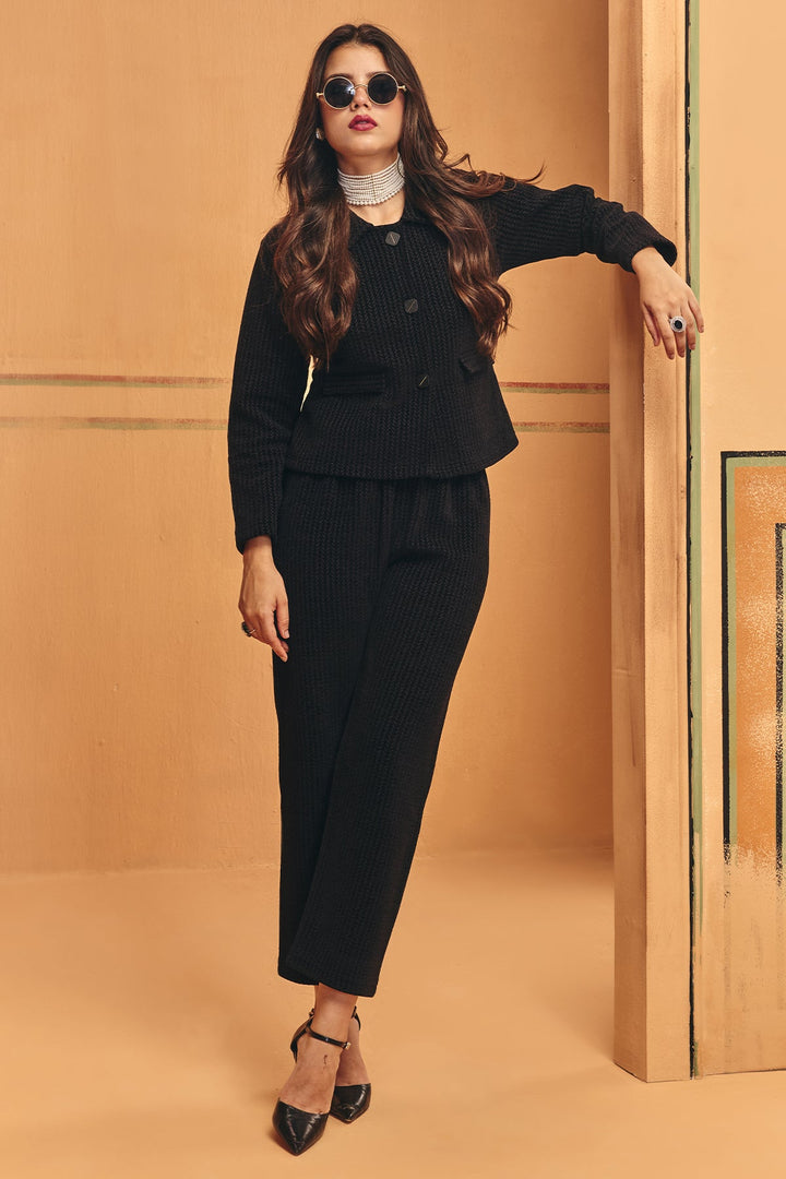 Winter Black Self-Design Woven Co-Ord Set