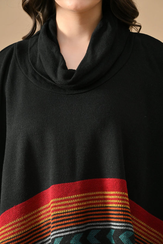 Winter Black Woven Turtleneck Poncho