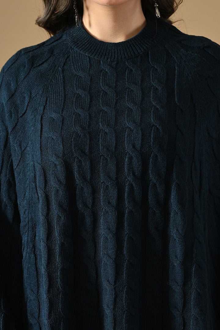 Winter Navy Blue Knitted Poncho