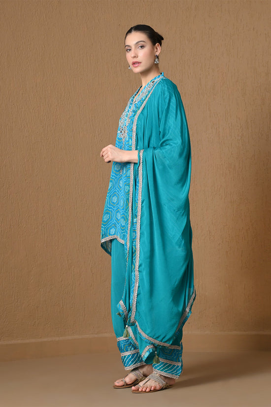 Blue Mirror Embellished 3 Pcs Kurta Set