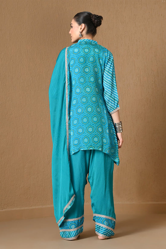 Blue Mirror Embellished 3 Pcs Kurta Set