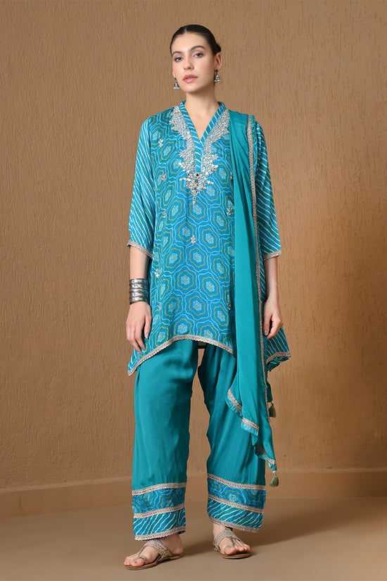 Blue Mirror Embellished 3 Pcs Kurta Set
