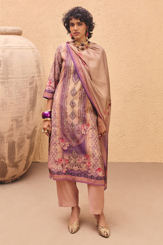 Beige Printed Kurta Set (3 Piece)