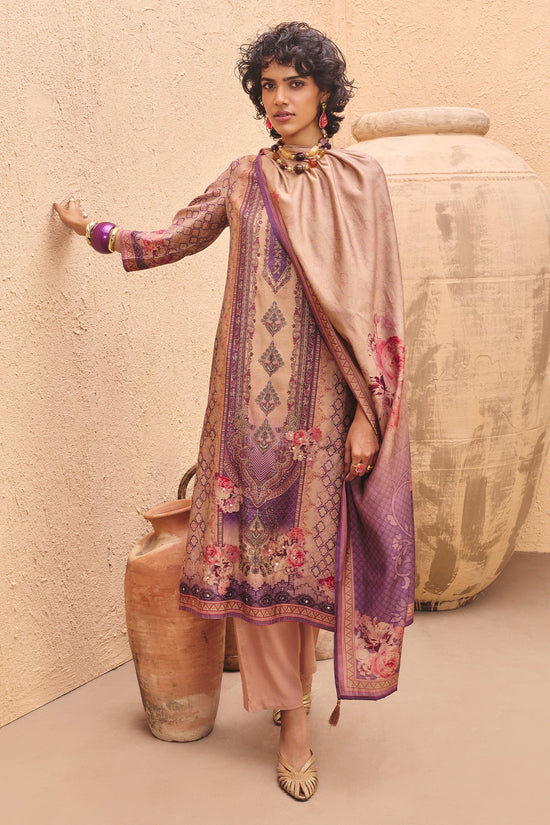 Beige Printed Kurta Set (3 Piece)