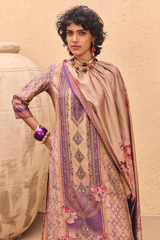 Beige Printed Kurta Set (3 Piece)
