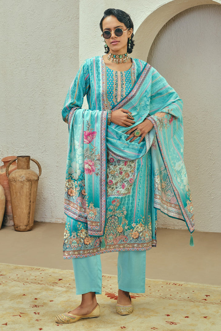 Blue Printed Kurta Set (3 Piece)