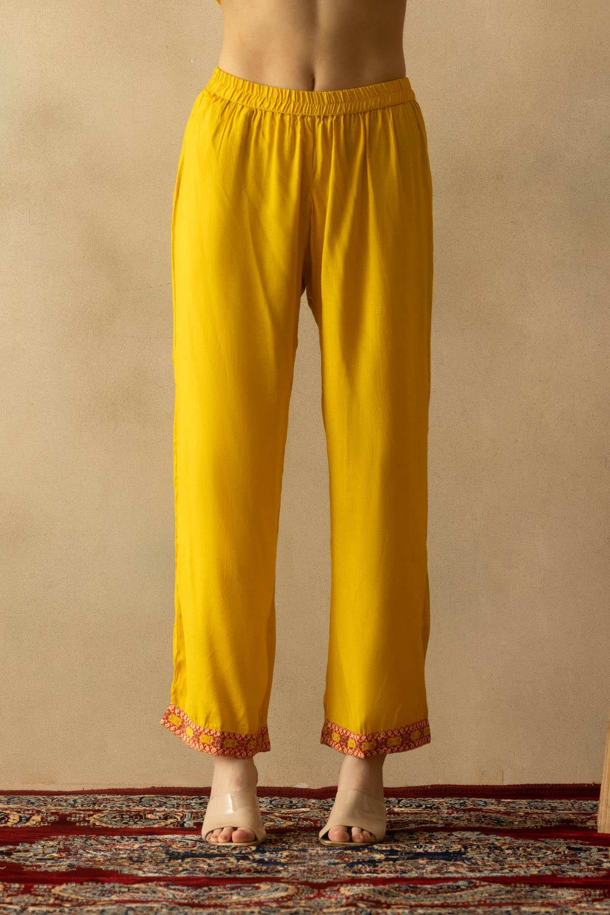 Yellow Flared Printed Kurta 3 Pcs Set