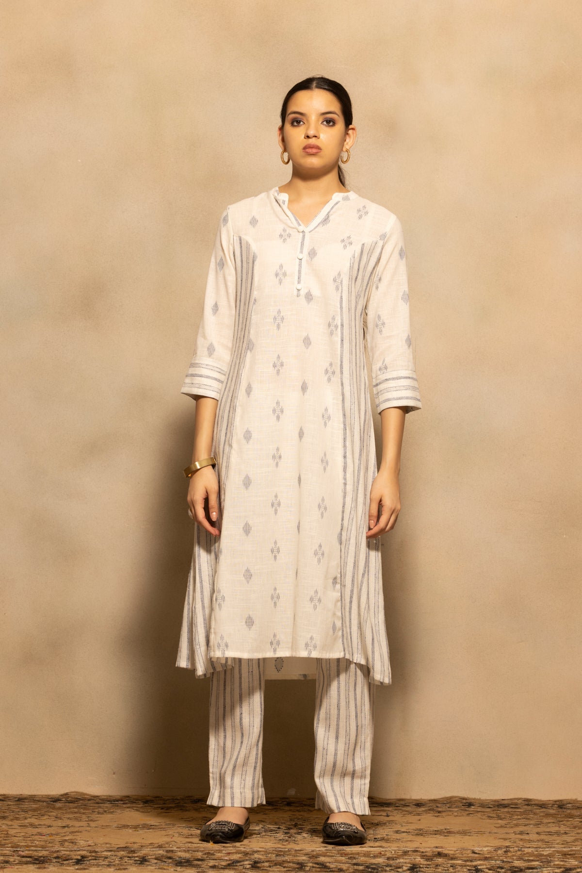 Cream A-line Printed Kurta 2 Pcs Set