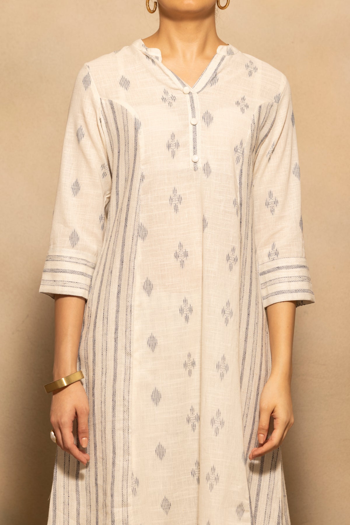 Cream A-line Printed Kurta 2 Pcs Set