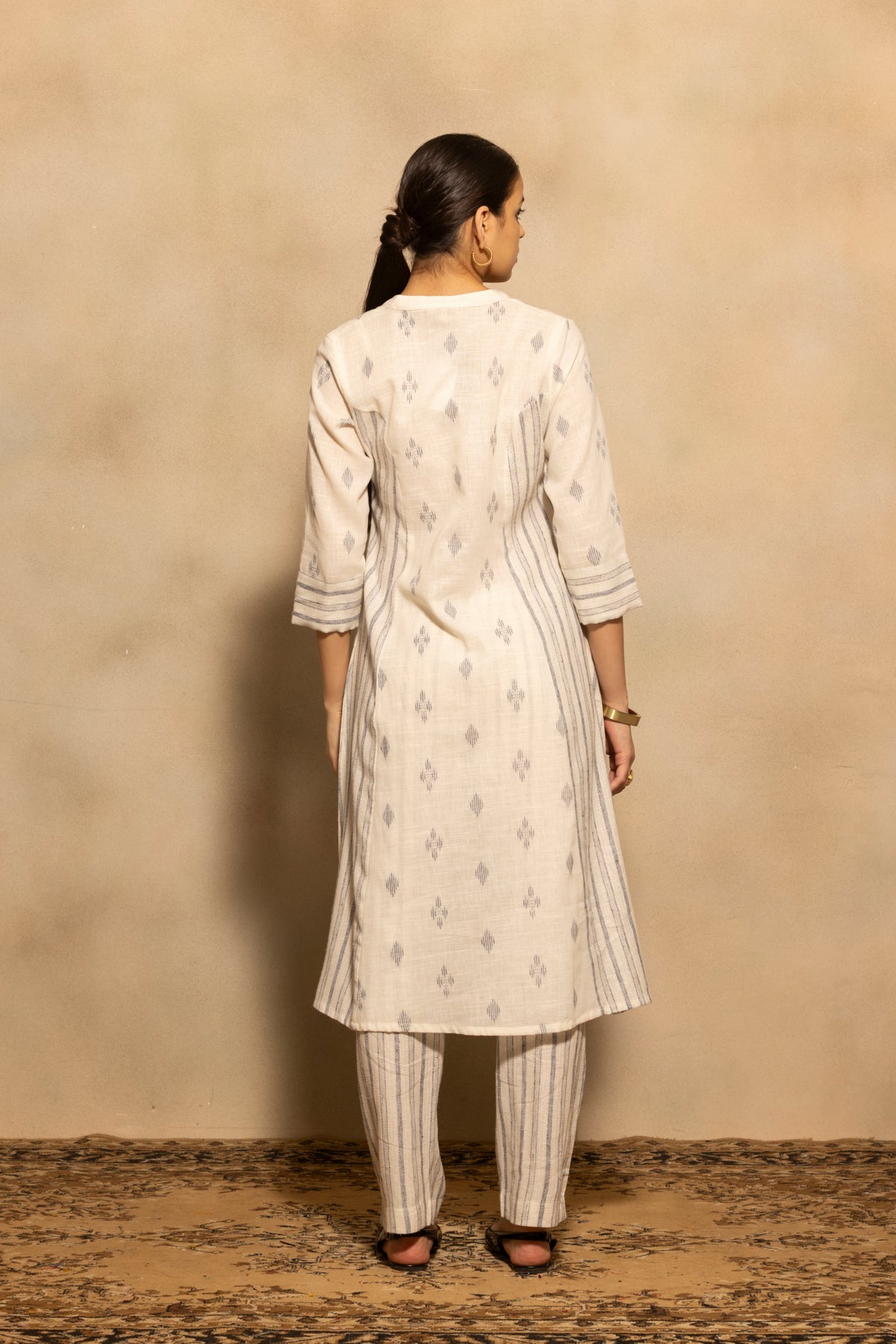 Cream A-line Printed Kurta 2 Pcs Set