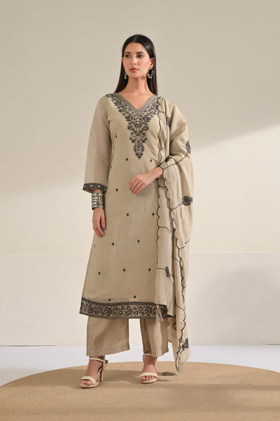 Grey Embroidered Kurta 3 Pcs Set
