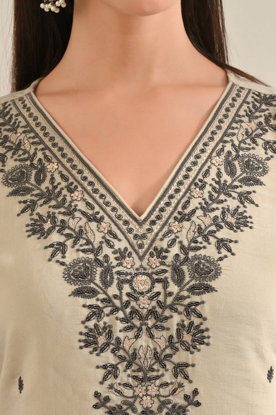 Grey Embroidered Kurta 3 Pcs Set