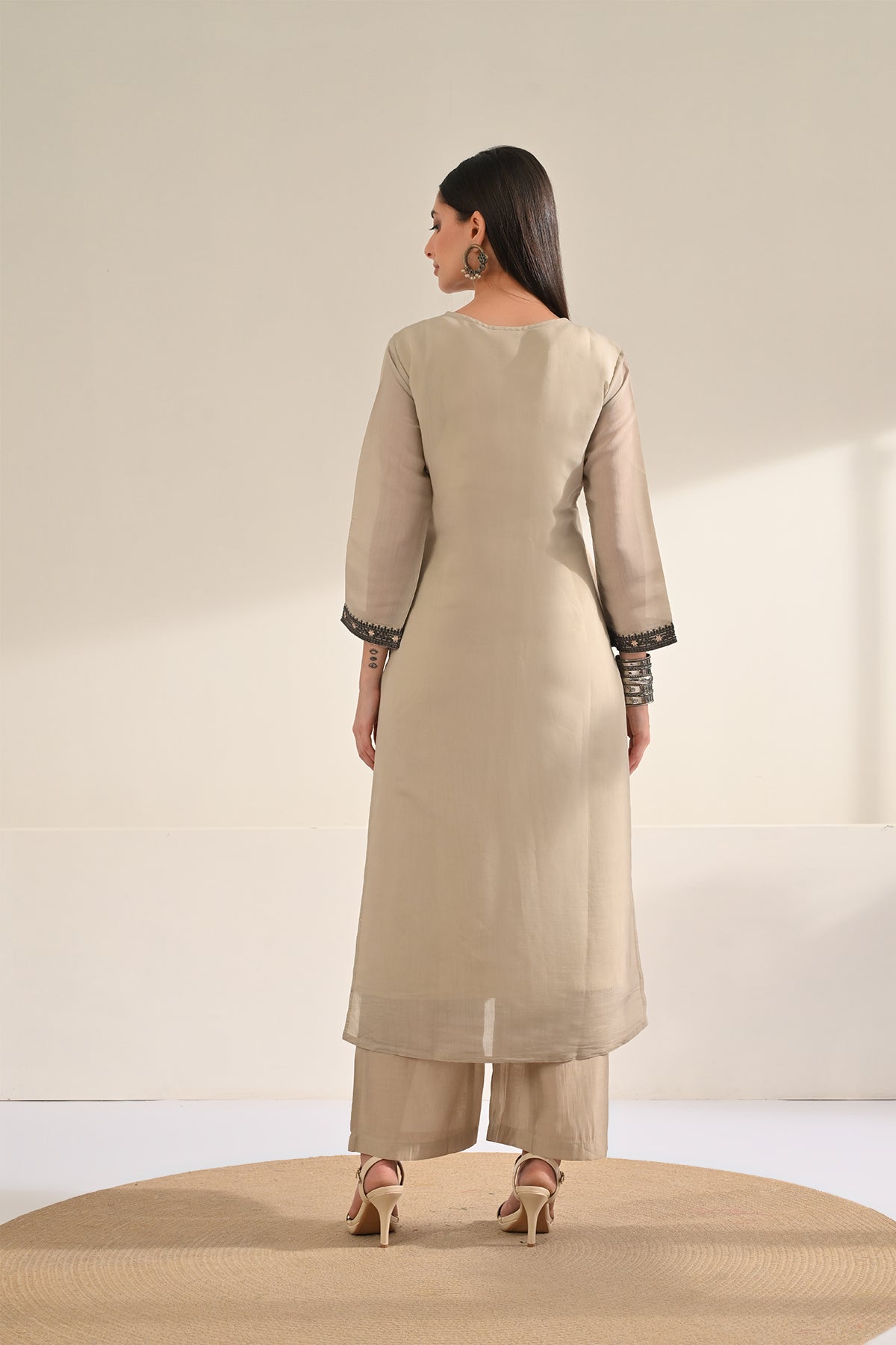 Grey Embroidered Kurta 3 Pcs Set