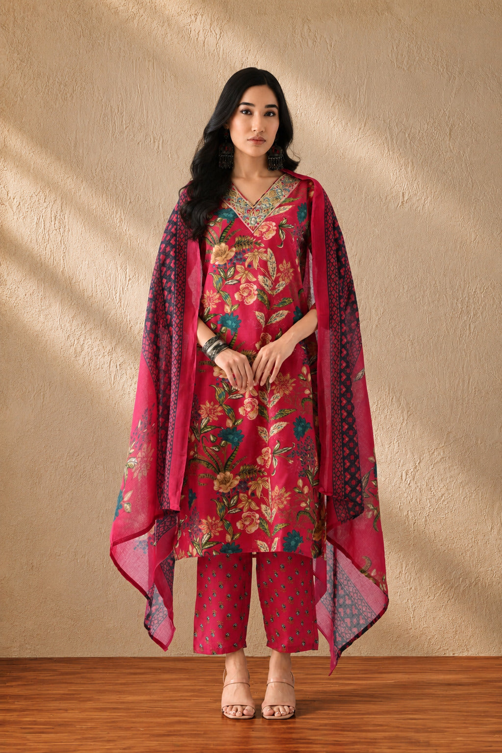 Pink Printed Kurta 3 Pcs Set