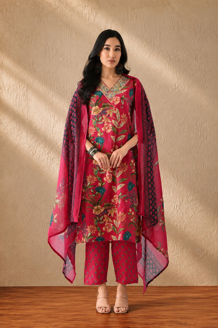 Pink Printed Kurta Set(3 Piece)