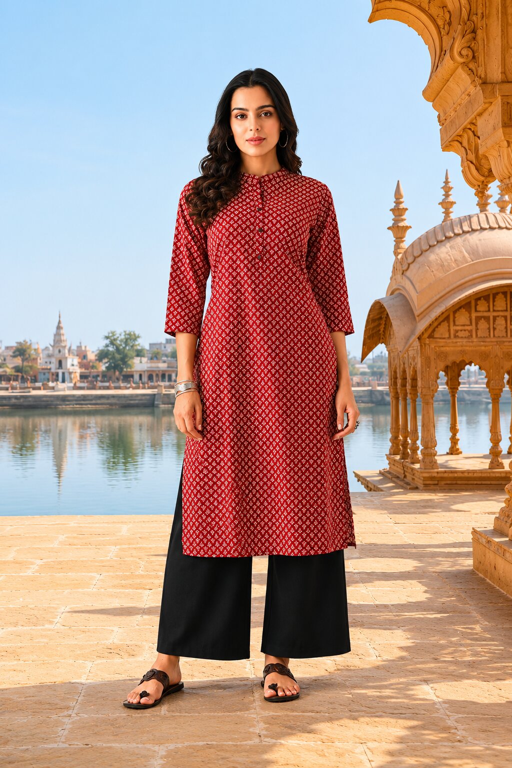 Rust Printed Kurta