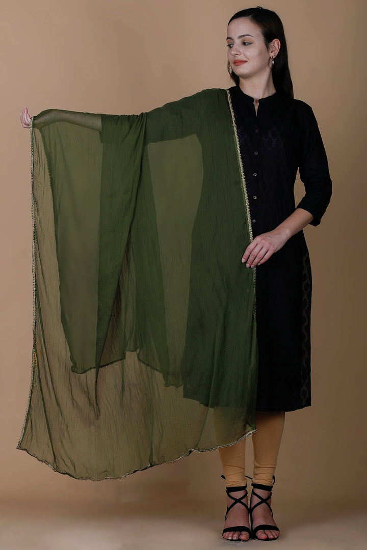 Mehdi Green Solid Chiffon Dupatta