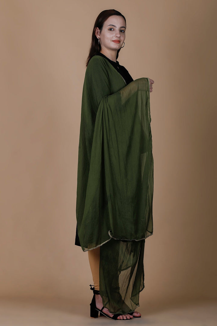 Mehdi Green Solid Chiffon Dupatta