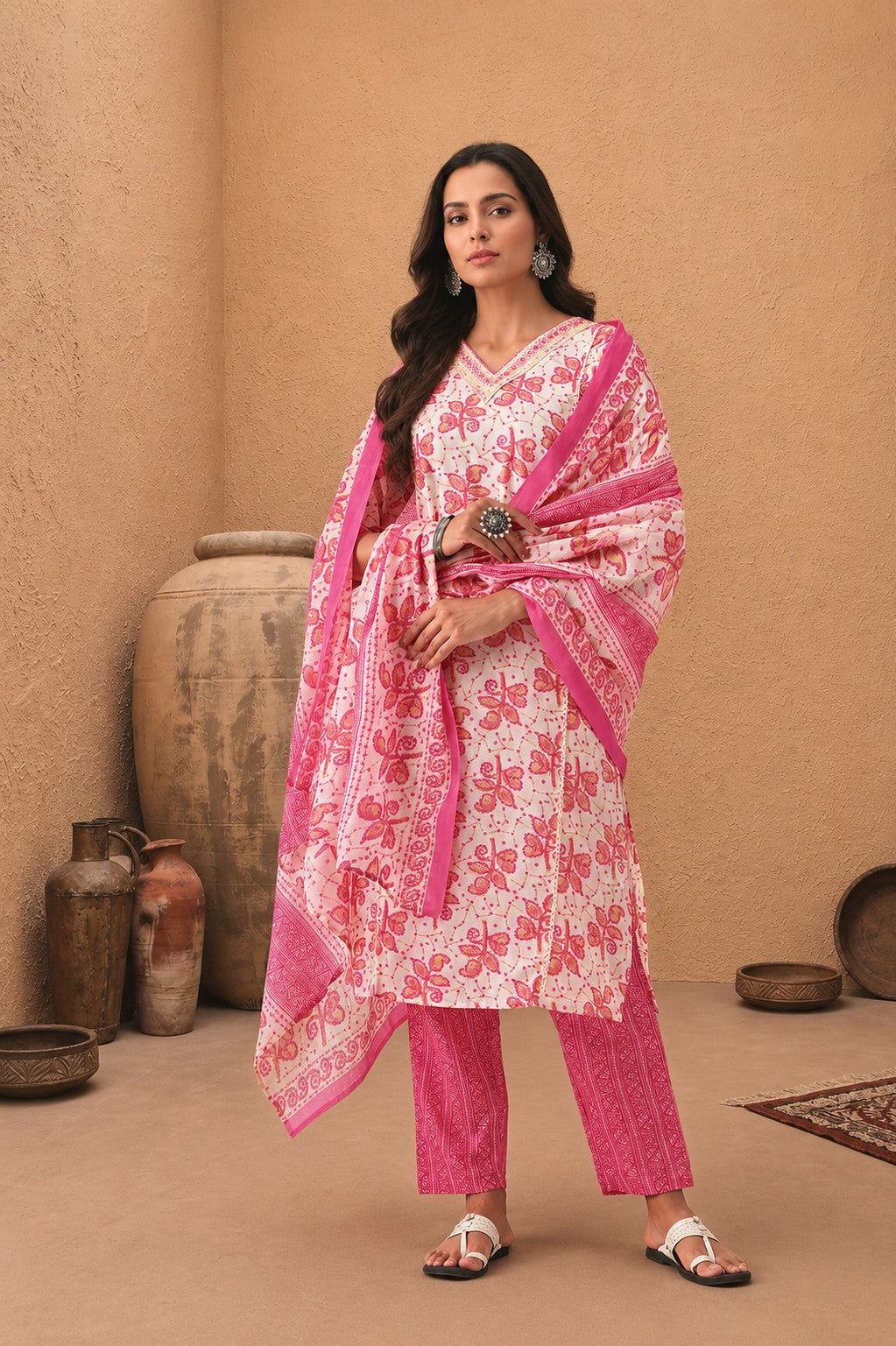 Pink Paisley Printed Kurta 3 Pcs Set