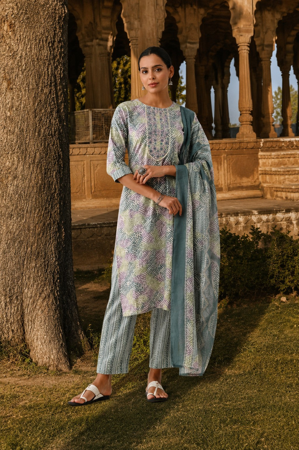 Multi Abstract Printed Kurta 3 Pcs Set