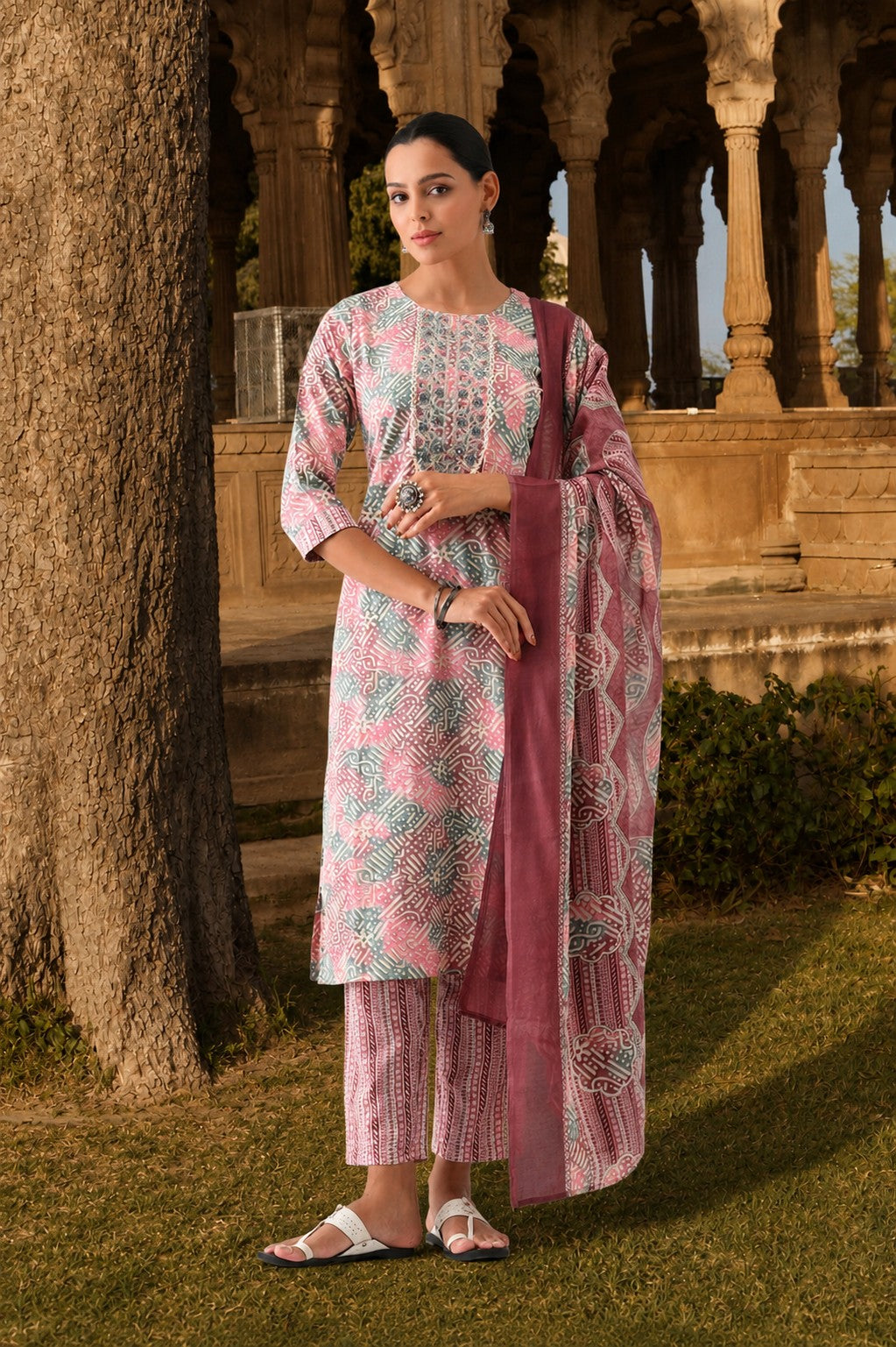 Multi Abstract Printed Kurta 3 Pcs Set
