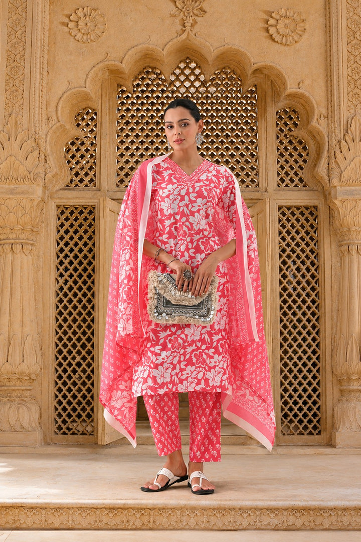 Orange Printed Kurta Set (3 Piece)