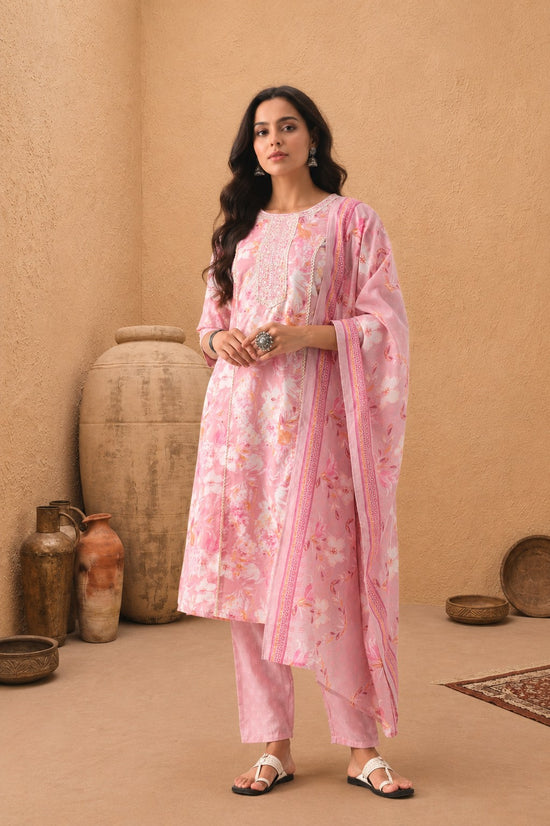 Light Pink Printed Kurta 3 Pcs Set